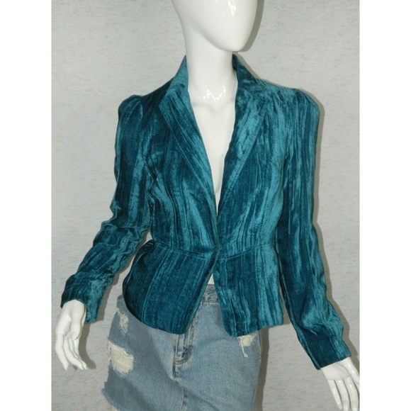 Guess Women Turquoise Velvet Career Jacket Size 4 - Picture 6 of 8